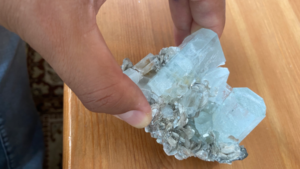 Aquamarine Cluster with Mica - RopesandRocks