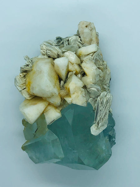 Aquamarine with Albite Crystals and Mica - RopesandRocks