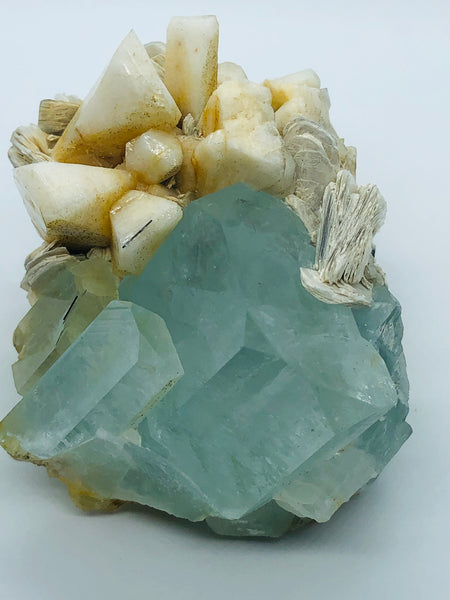 Aquamarine with Albite Crystals and Mica - RopesandRocks