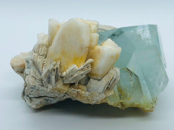 Aquamarine with Albite Crystals and Mica - RopesandRocks