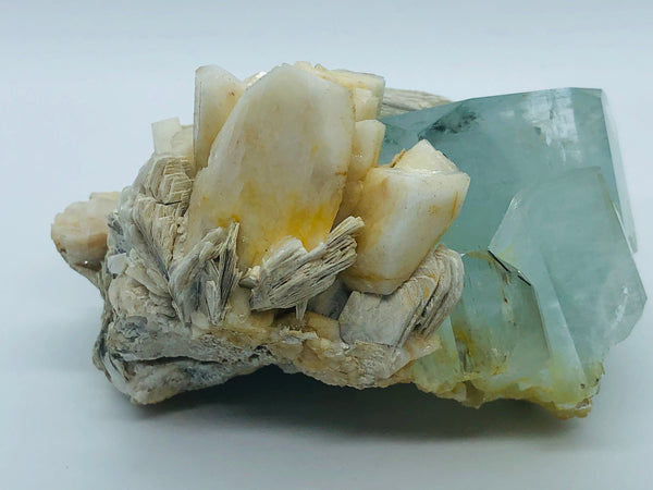 Aquamarine with Albite Crystals and Mica - RopesandRocks