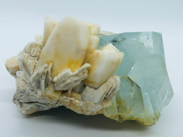 Aquamarine with Albite Crystals and Mica - RopesandRocks